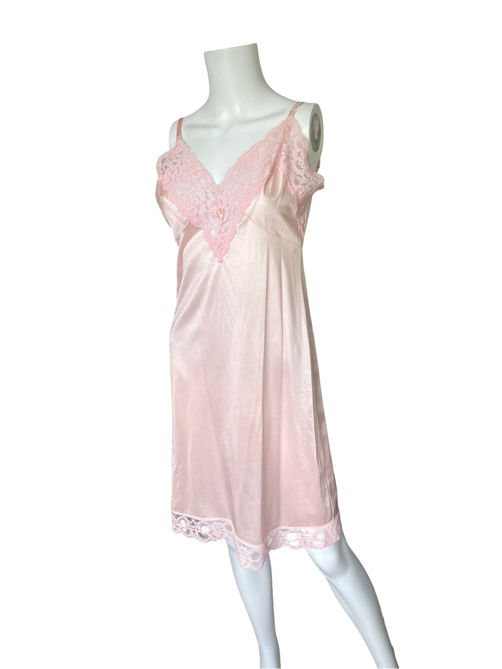 Vintage Ashley Taylor Pink Slip Dress Nightgown Nylon Lace Womens Size 34 - Picture 10 of 10